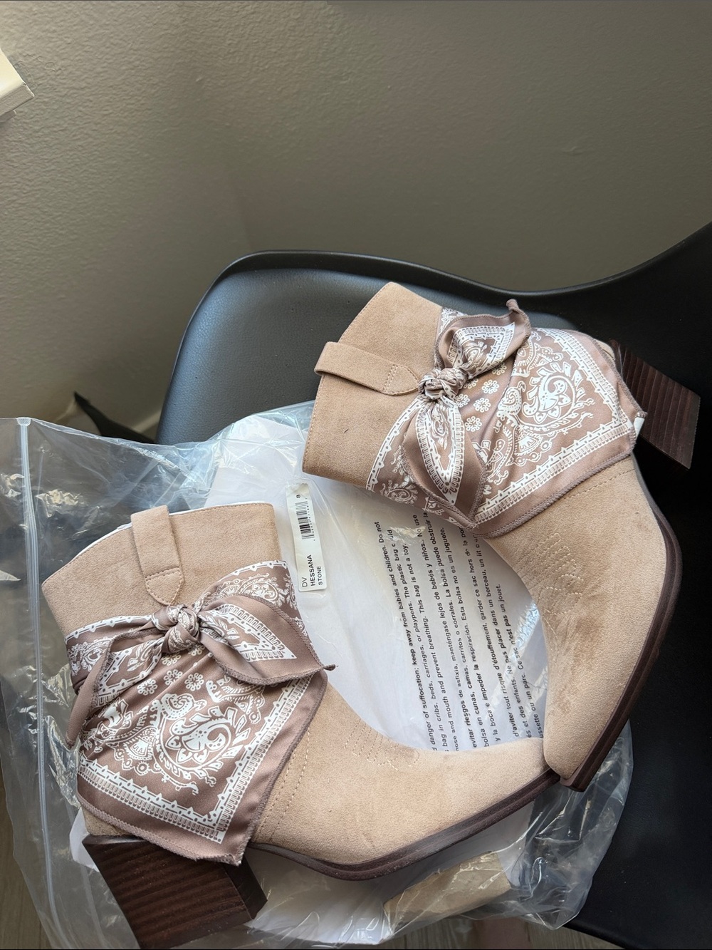 DOLCE VITA UNWORN Suede Ankle Boots with Bandana Tie - Taupe